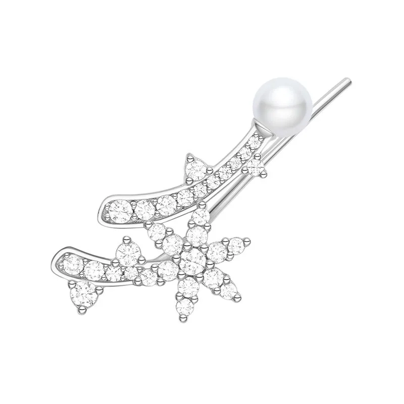 SOELLE Fashion Real 925 Sterling Silver Snow Branch Pearl Earring Micro Cubic Zirconia 1PC for Women Fine Brand Party Jewelry | Украшения и