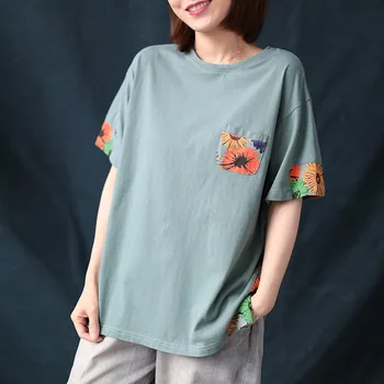 

Fashion Loose Free Size Floral Printing Cotton T-shirt Female O Neck Short Sleeve Tees And Tops For Women Casual Pullovers