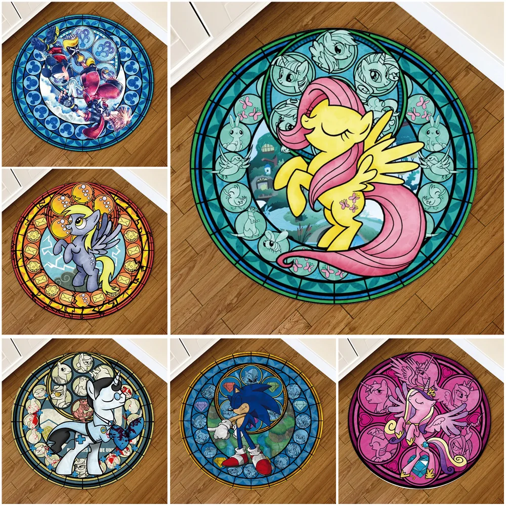 Мультяшный розовый маленький единорог лошадь дверной коврик напольный круглый