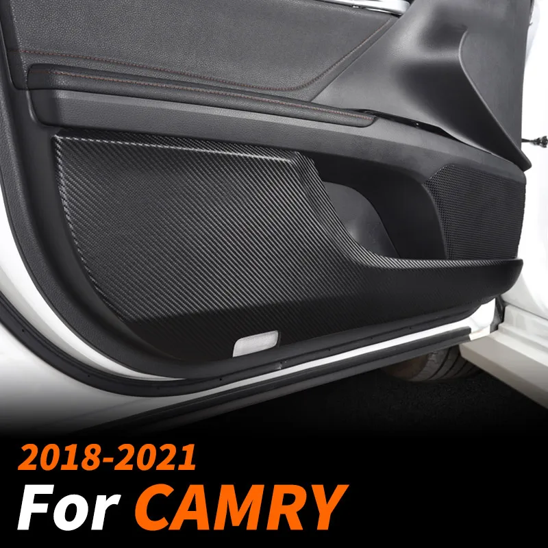 Carbon Fiber Leather Inner Door Anti-Kick Panel Cover Trim For Camry 2018-2021