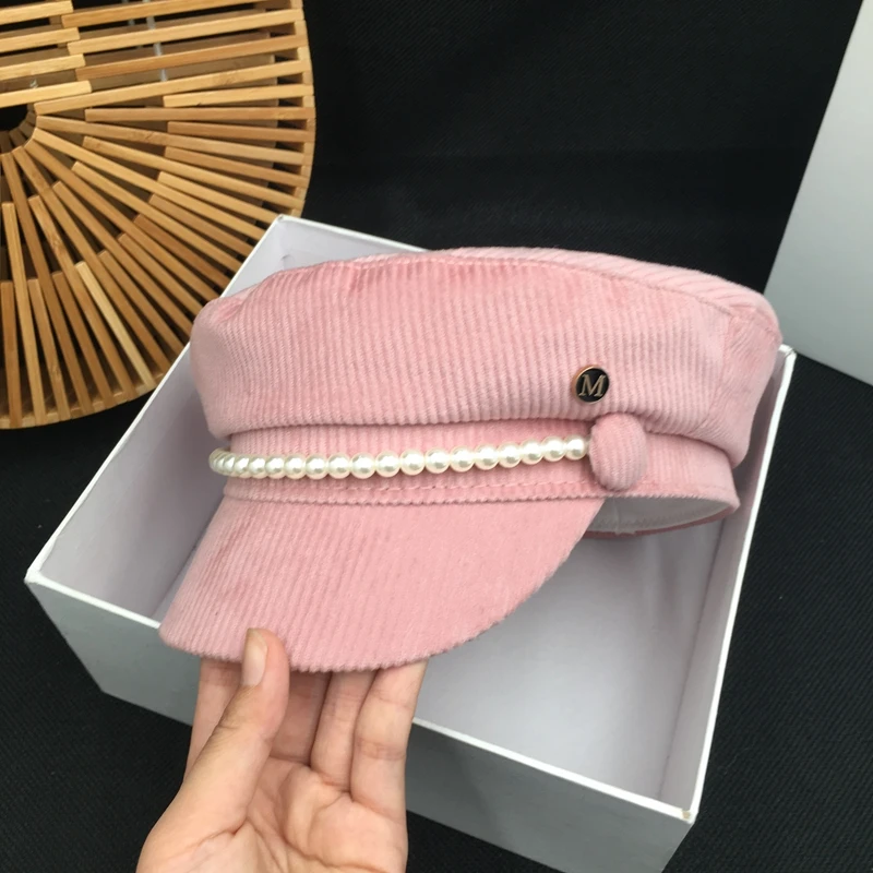 

Qiu dong the day of the new female han edition corduroy melting joker ins Japanese navy cap boom berets white Military Hats