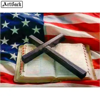 

Full square 5d diy diamond painting USA flag Pastor script picture 3d diamond mosaic kit diamond embroidery