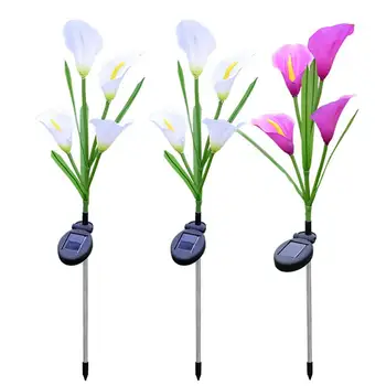 

3pcs Solar 4LED Simulation Calla Lily Light Colorful Changing Lamp Warm and Fragrant Beautiful for Garden White Purple 73cm