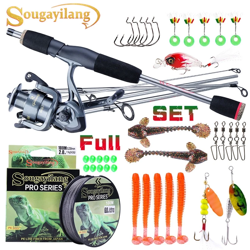 Sougayilang 5 Section 1.66cm Spinning Fishing Rod Fishing Reel Fishing Line Fishing Lure for Portable Bass Fishing Combo Fishing Outdoor and Sports Rod Combo
