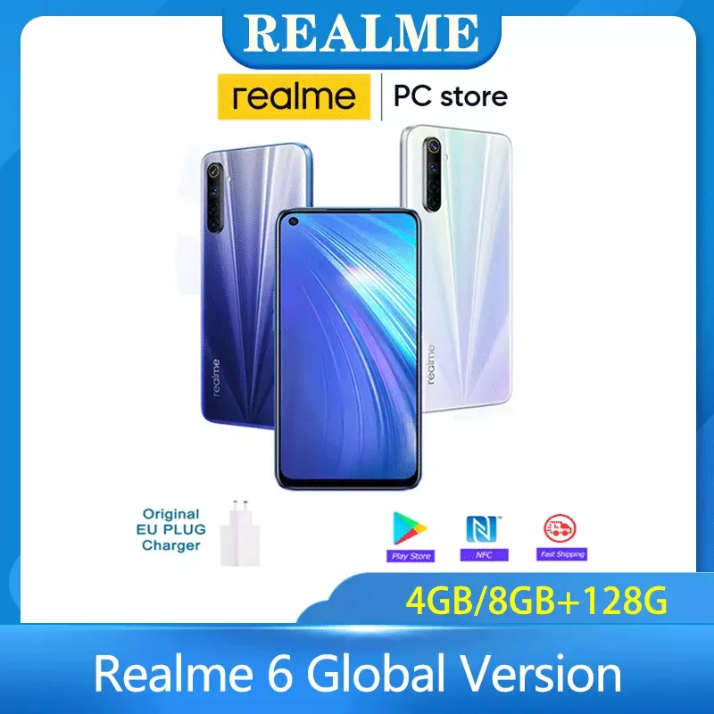 Смартфоны Realme 6 8 Гб 128 Helio G90T 30 Вт мгновенная зарядка 4300 мА/ч 64-мегапиксельная