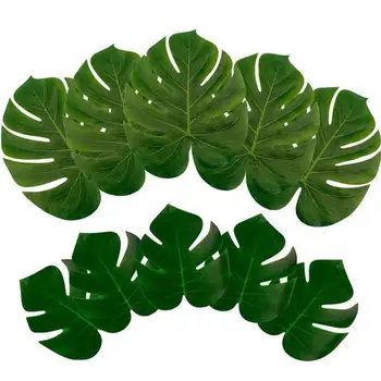 

5pcs Hawaii Party Artificial Palm Leaves Fake Plant Table Mat Tableware Summer Tropical Wedding Party Decoration Table Decor