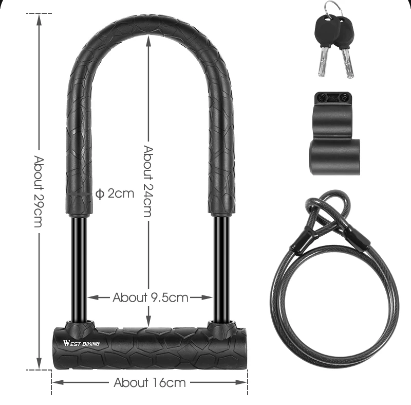 WEST RADFAHREN Fahrrad U Sperren Anti-theft Sicherheit Bike MTB Rennrad Motorrad Roller Rad Kabel Kette Lock Radfahren zubehör – Detail 32