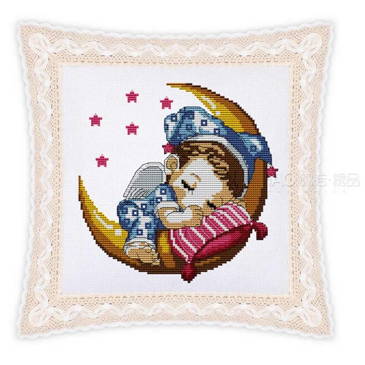 

JURHOO Embroidery Manufacturers Wholesale Precise Printing Lace Cross Stitch Pillow Cushion Cover-Moon Angel