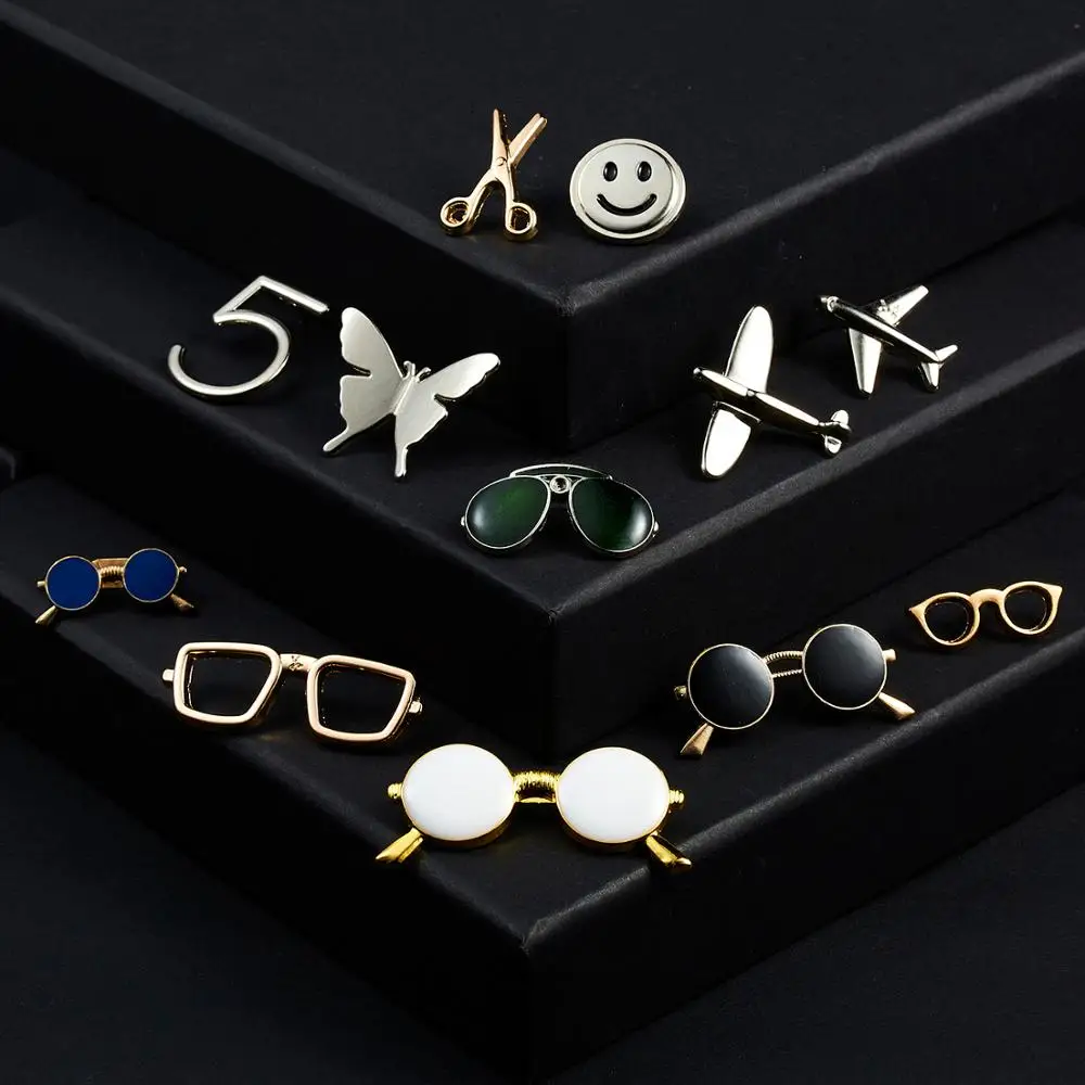 Fashion Glasses Sunglasses Frame Openwork Scissor Badge Small Brooch Pin Suit Dress Shirt Collar Women Men Clothing Accessories