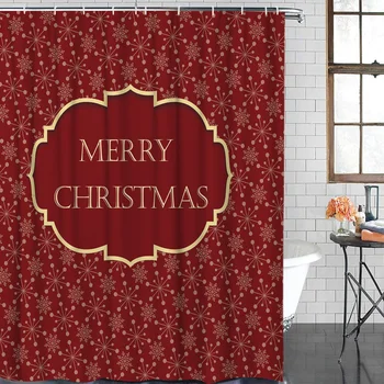 

Christmas Themed Retro Snowflake Pattern Shower Curtain Waterproof Polyester With 12 Hooks