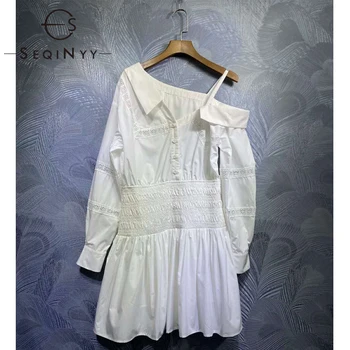 

SEQINYY Fashion Dress 2020 Summer Spring New Fashion Design Women Lace Casual Pure Color Loose Mini Dress High Quality