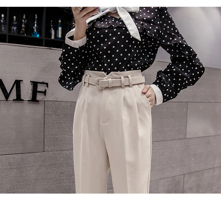 KINOMI, осенние элегантные женские брюки, повседневные, с поясом, узкие брюки, высокая талия, элегантные рабочие Брюки с карманами для женщин,, новое поступление