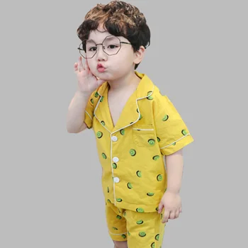 

Children's pajama summer thin cut boy's cotton shorts -sleeved shortsuit boy's home wear baby girls clothes air-conditioned