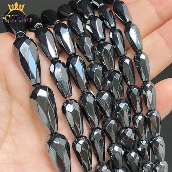 

Natural Faceted Black Hematite Stone Beads Water Drop Loose Spacer Beads For Jewelry Making DIY Bracelet Charms Necklaces 15"