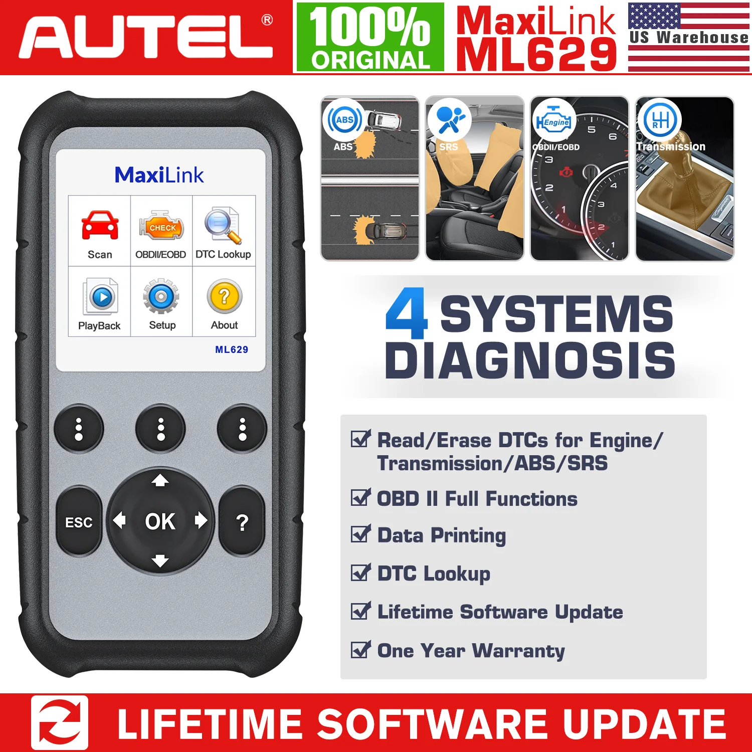 Autel Ml629 Maxi Link Diagnostic Tool Auto Obd2 Scanner Code Reader Abs Airbag Code Reader Upgrade Autel Ml619 Al619 Code Readers Scan Tools Aliexpress
