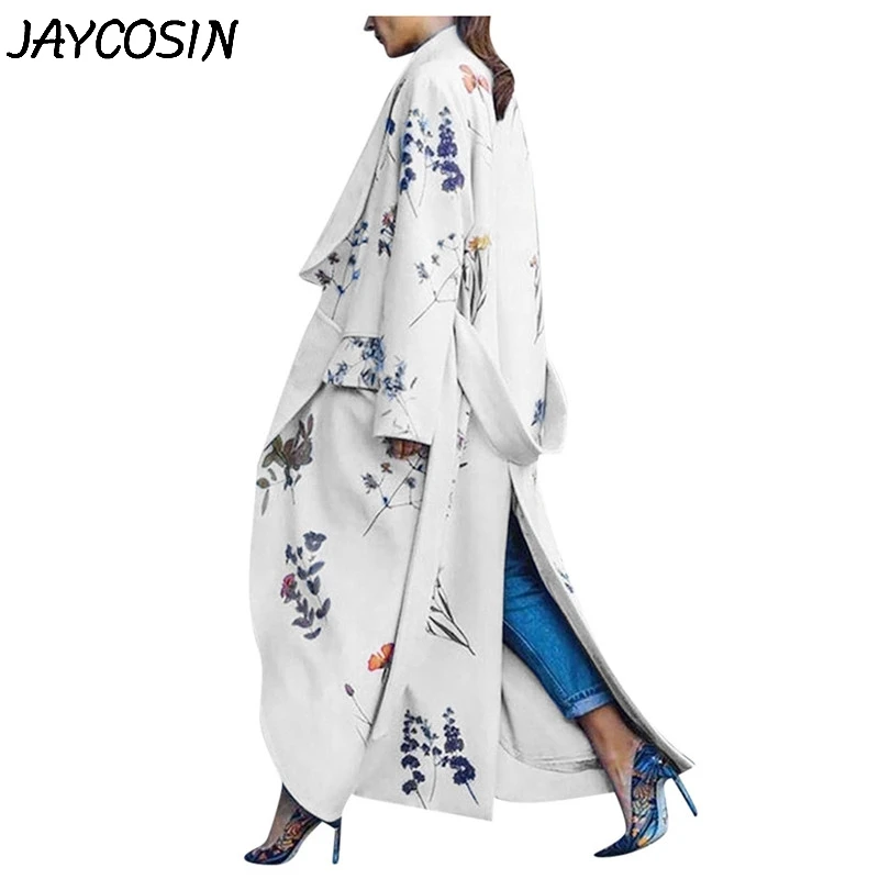 JAYCOSIN, Женское пальто, открытый перед, цветочный принт, кардиган, пальто, длинный рукав, блузка, пальто, пальто, зимняя длинная верхняя одежда, casaco feminino