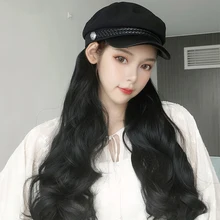 Модные новые синтетические шляпы парик Черные длинные волнистые волосы для наращивания для женщин восьмиугольная шляпа на каждый день/Косплей волосы Кнопка Кепка бесплатный подарок