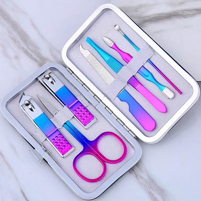 7-12-teiliges Maniküre-Nagelknipser-Set, bunt, für den Haushalt, Edelstahl, Ohrlöffel, Nagelknipser, Pediküre, Nagelscheren-Werkzeug_voghion.com