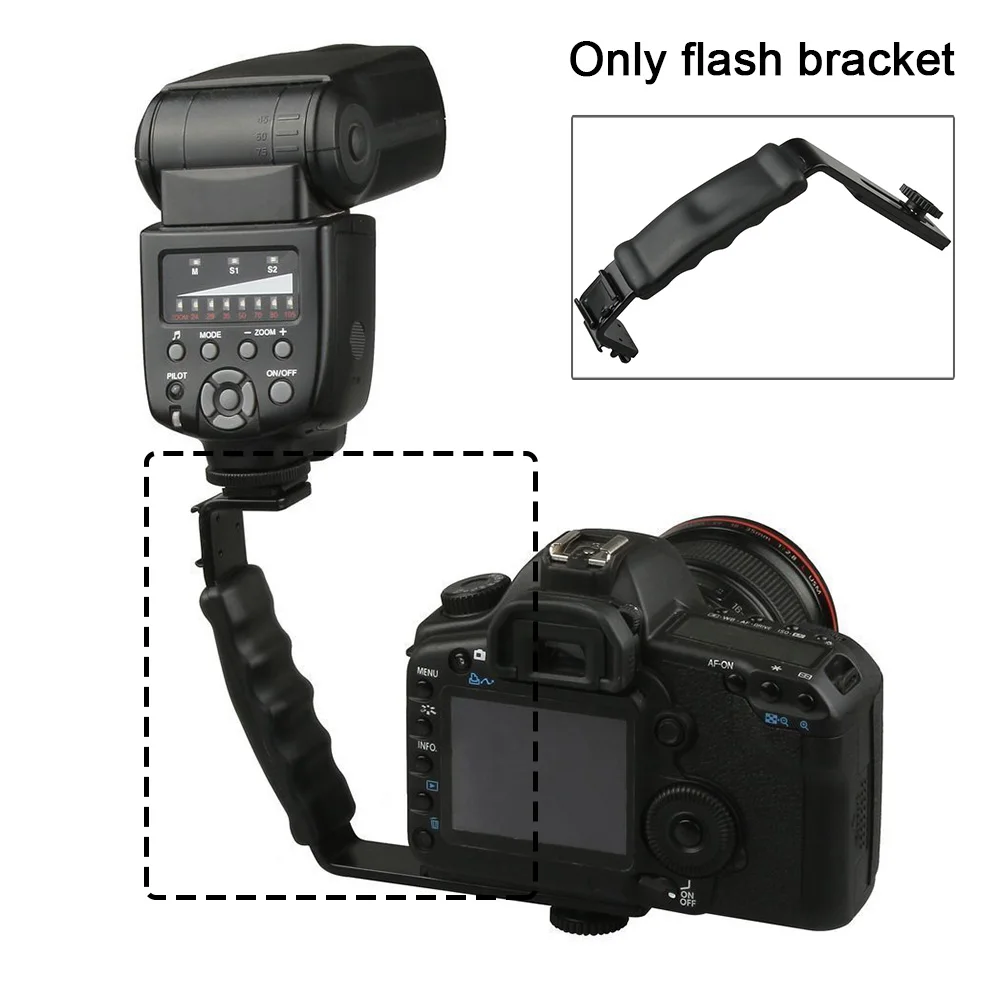 DV Grip DSLR L Shaped Dual Hot Shoe Photo Video Holder Camcorder Camera Accessory Heavy Duty Support Flash Bracket