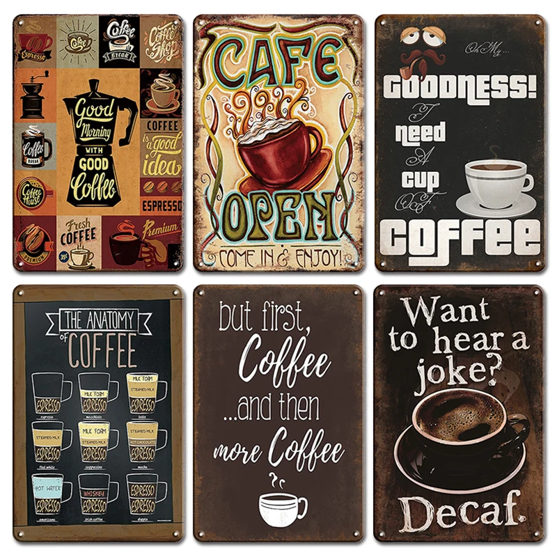 Cartel Artístico De Café, Cartel De Hojalata Vintage, Decoración De  Cafetería, Bar, Habitación, Placa De Metal, Pintura De Hierro Retro,  Decoración De Jardín, Hogar, Carteles De Pared - Placas Y Señales -  AliExpress