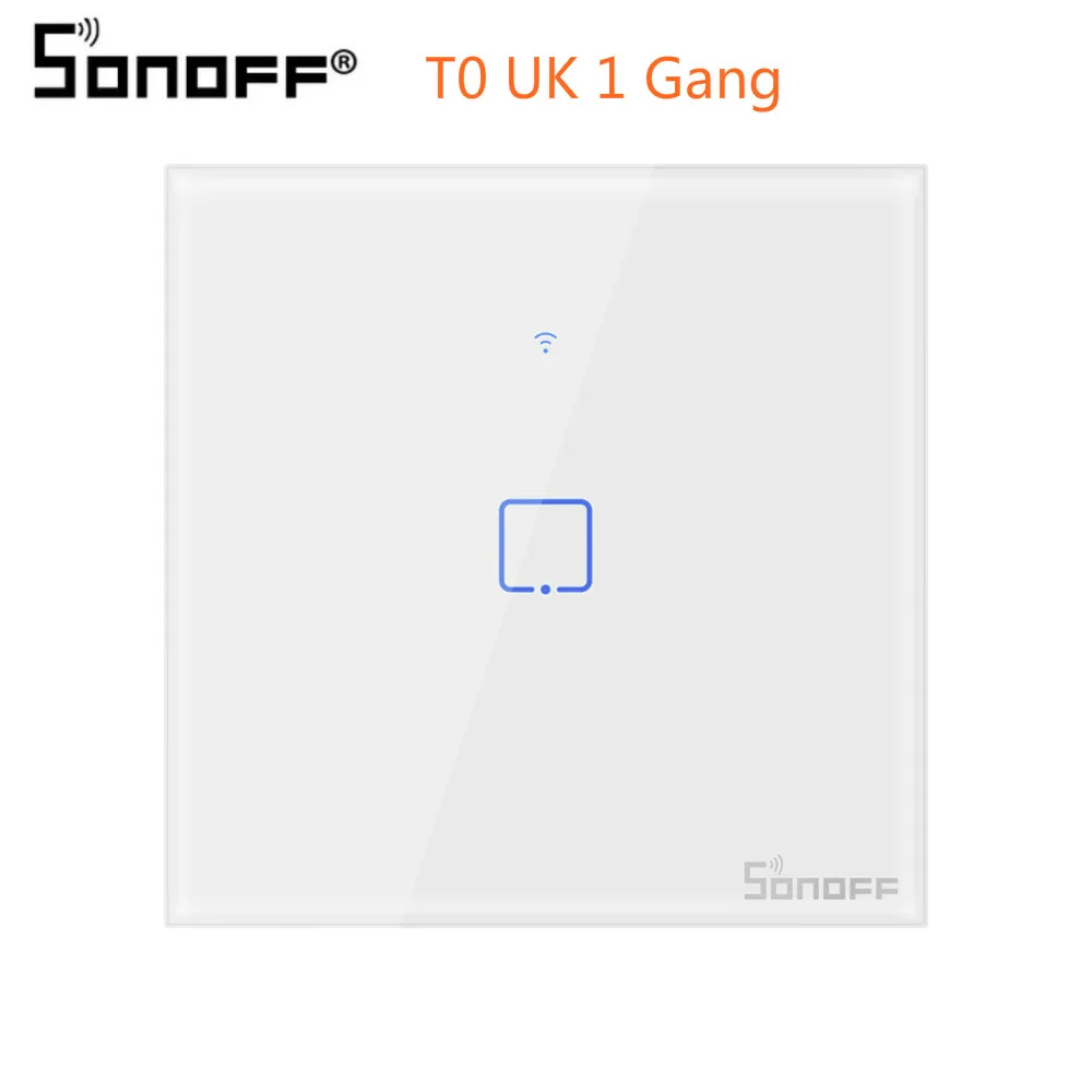 Sonoff T0 UK 1 gang SONOFF T0 UK Wifi сенсорный экран переключатель работает с Amazon Alexa/для Google Home/для Google Nest/Роскошная стеклянная панель/светодиодный свет - Комплект: Sonoff T0 UK 1 gang