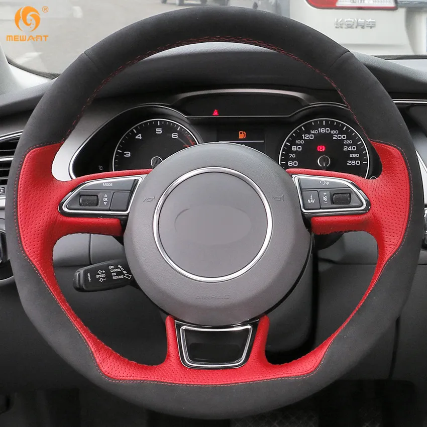 MEWANT черный замшевый красный кожаный чехол рулевого колеса автомобиля для Audi A1 A3 A5