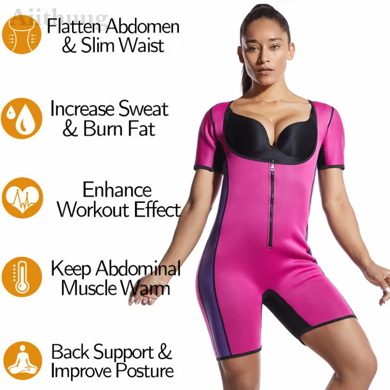 Sauna Suit Women's Sleeves Full Body Shapewear Sauna Suit Neoprene Weight Loss 