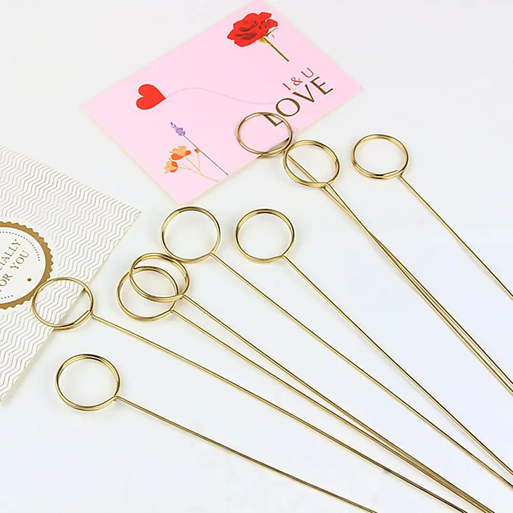 10PCS Metal Gold Flower Bouquet Card Holder Stick Cake Card Stick Clips