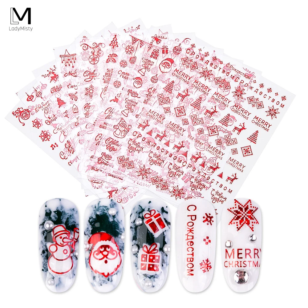 1 шт рождественские снежинки наклейки для ногтей 3D Санта-лось Слайдеры для ногтей Клей Рождественский подарок наклейки год наклейки для ногтей обертывание