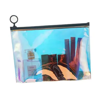 

Factory Direct Sale Hologram Laser Zipper Transparent Clear PVC Waterproof Cosmetic Make Up Gift Bag Pouches Stand Up