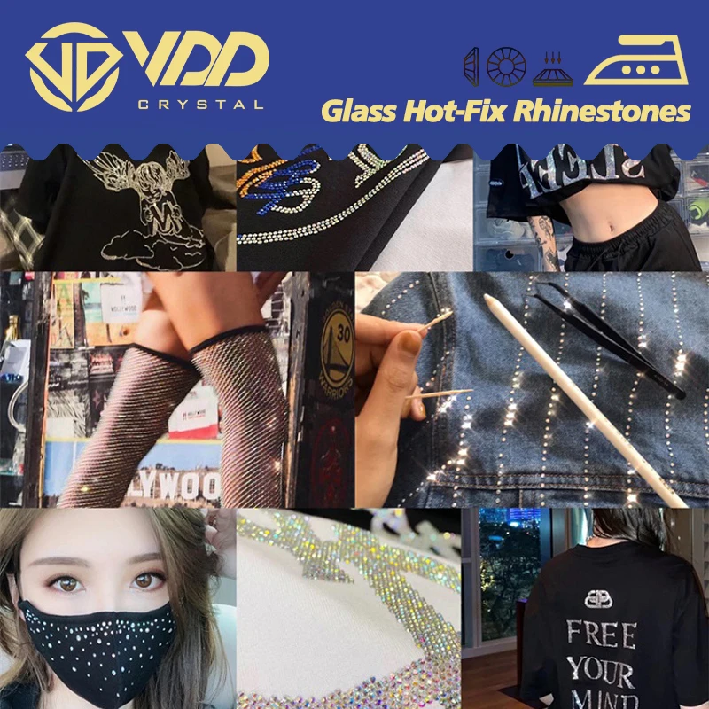 VDD SS3-SS50 AAAAA 고품질 슈퍼 밝은 유리 크리스탈 핫픽스 라인 석 DIY 네일 아트 드레스 의류에 대한 플랫 백 스톤