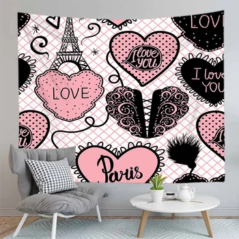 

Fashion Paris Tower Printed Carpets Love Heart Wall Hanging Tapestry Home Decor Blanke Tablecloth Drop Shipping