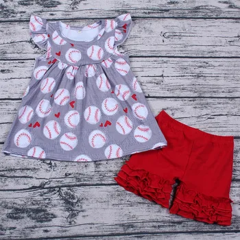 

Summer 2PCS Toddler Kid Baby Girl Cotton Clothes Baseball Tops+Ruffle Short Pants Summer Outfits Set 0-16Y