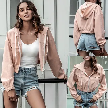 

Woman Jacket Winter Top Solid Color Zipper Blouse Jacket Hooded Coat femme veste 2020 New Abrigo femenino женская куртка