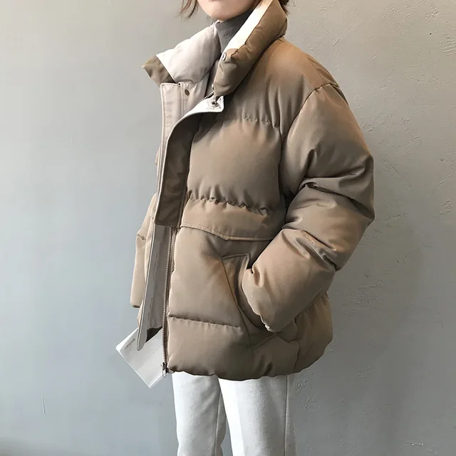 2021 Women's Winter Jacket Streetwear Polyester Zipper Straight 3 Solid Color Padded Coat Warm Femme Parka Black Women Clothing 3