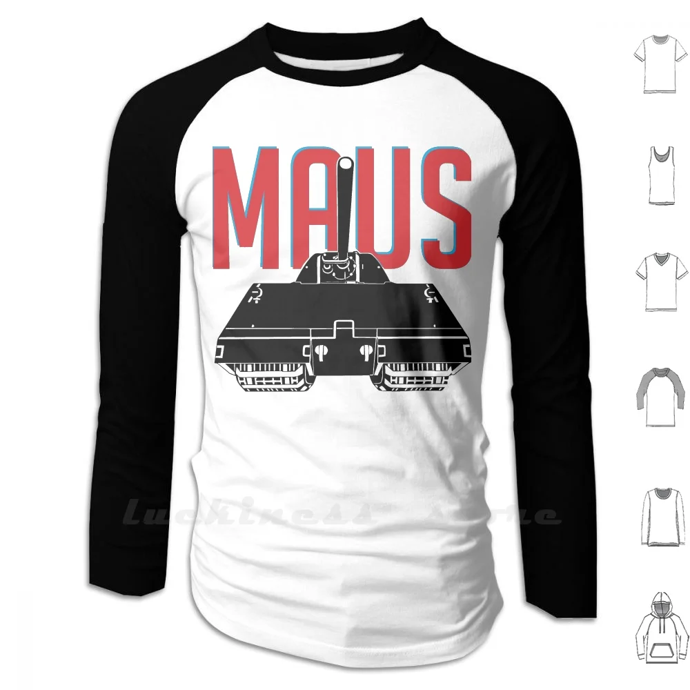 Maus Felpe Con Cappuccio Manica Lunga Tank Maus Panzer Wwii Ww2 Wot World Of Tanks Tank Maus Germany Army War Armor Game War