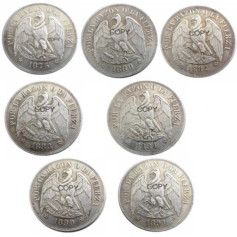 

1875- 1891 7 Years Optional Chile 1PESO Silver Plated Copy Coins