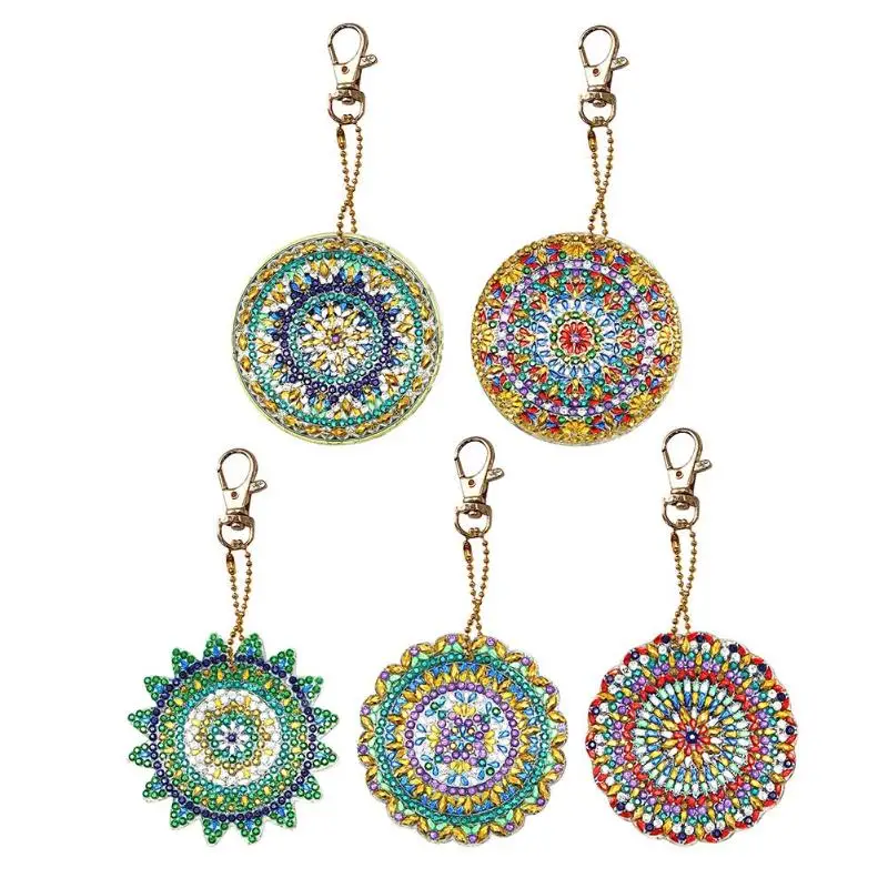 

5pcs DIY Full Drill Diamond Painting Keychain Special Shape Mandala Pattern Diamond Cross Stitch Women Bag Key Chain