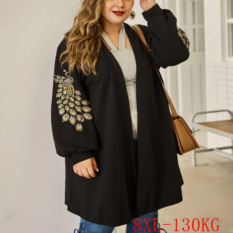 Женский осенний свитер большого размера 4XL 5XL 6XL 7XL 8XL модный вязаный кардиган с