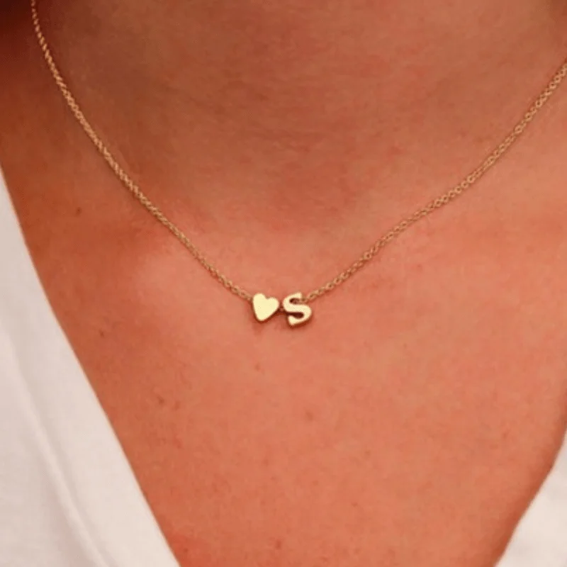 1PC Tiny Heart Dainty Initial Necklace KC Gold Color Letter A-Z Name Choker Necklace For Women Pendant Jewelry Gift