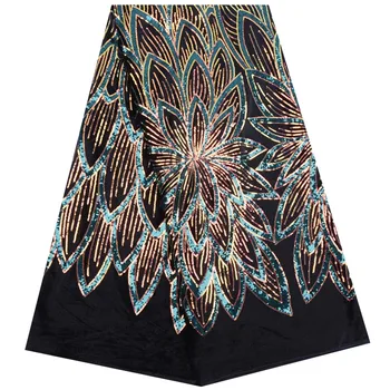 

High Quality Sequins Lace Fabrics African velvet with Sequins embroidery Lace Fabric Nigerian Lace Fabrics for christmas party