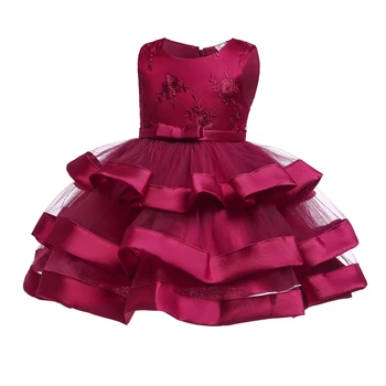 

Shiny Toddler Big Girl Flower Embroidery Lace Net Yarn Princess Cotton Party Dress For First Communion