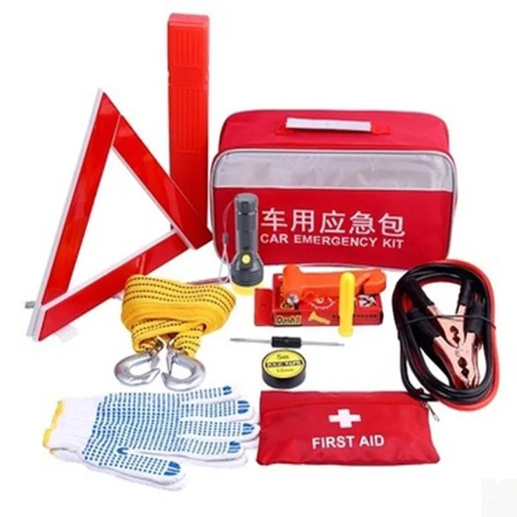 

Car Safe Emergency Set Car Fire Extinguisher Safe Hammer Triangular Warning Sign Tow Rope Air Pump Packaged Combination