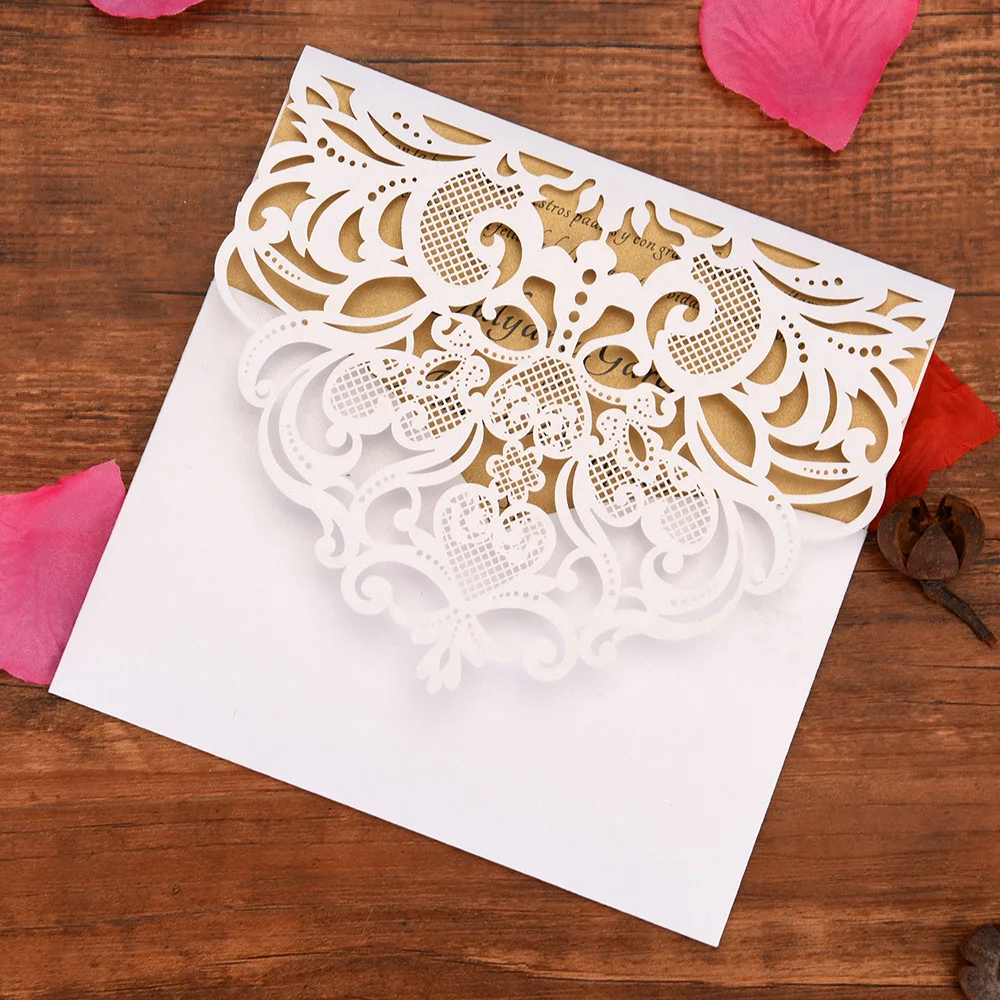  10Pcs European Style Pearl Paper Floral Invitation Cards Laser Cut Bee Pattern Wedding Invitations  - 4000063298169