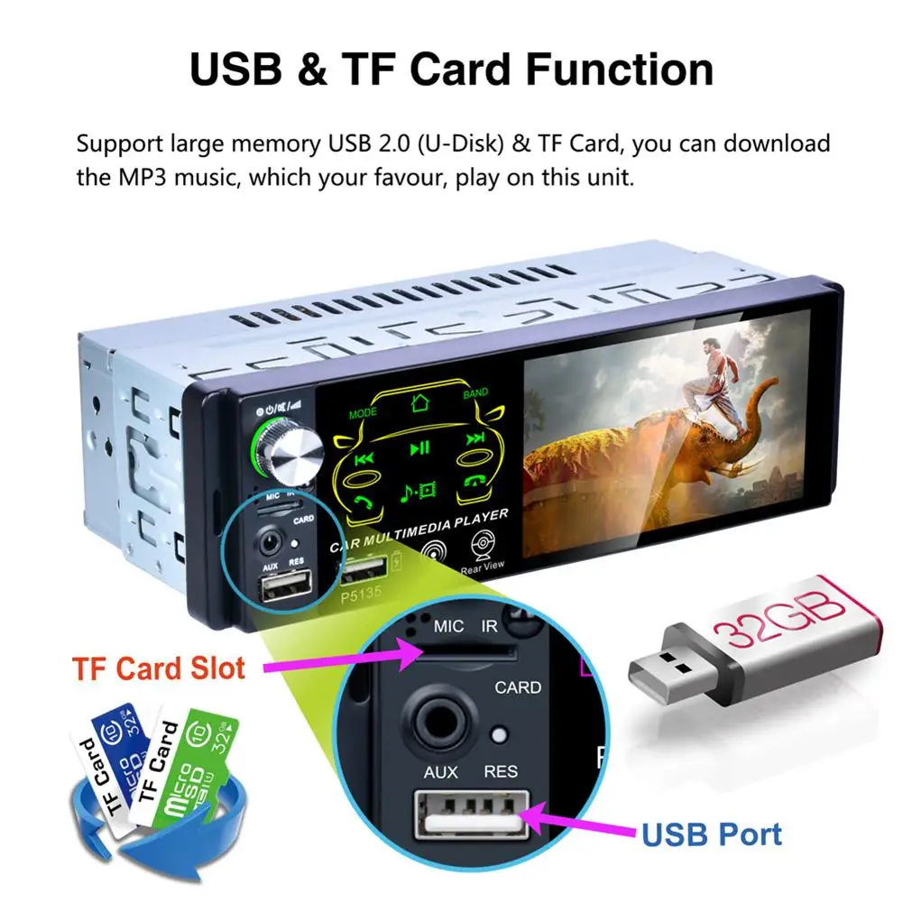 4,1 дюймов автомобильное радио с HD сенсорным экраном Bluetooth два usb-порта для автомобиля MP5 P5135 автомобильное радио Android радио тюнер в тире