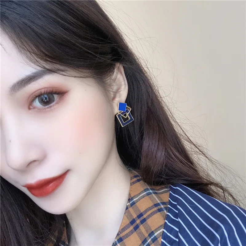 Fashion temperament geometric square drop glaze color earrings sweet girl fashion earrings jewelry accessories