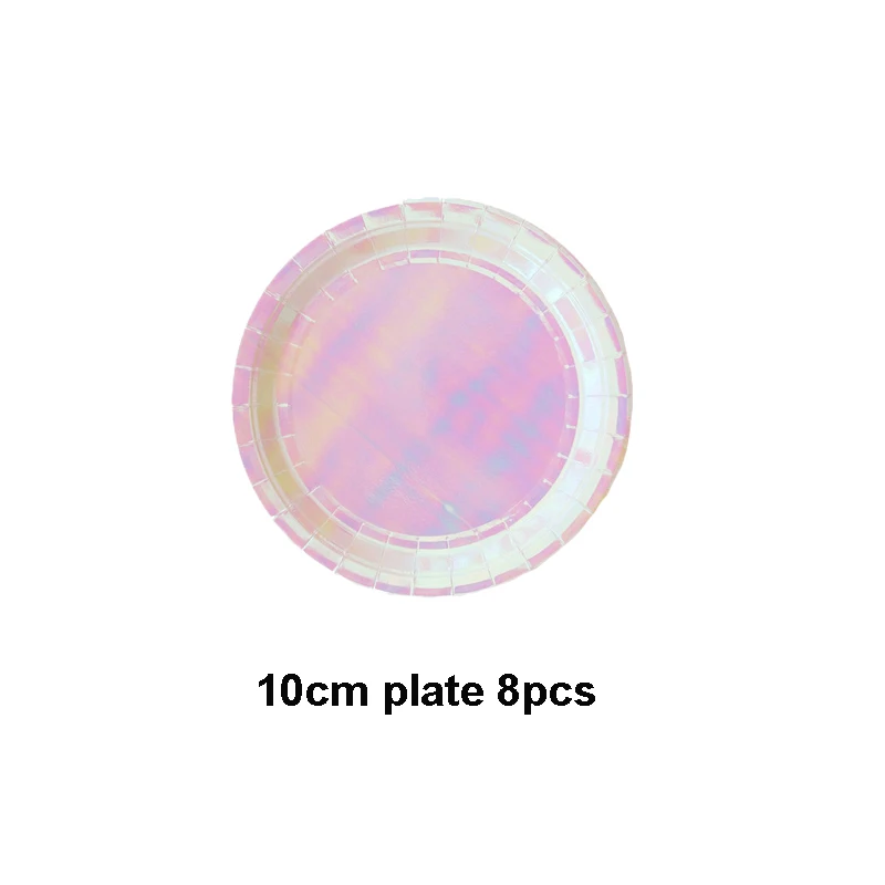 10cm plate 8pcs Розовое золото одноразовые наборы посуды бумажные тарелки/стаканчики/соломинки радужные Свадебные украшения для дня рождения вечерние принадлежности - Цвет: 10cm plate 8pcs