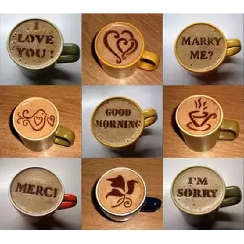 

16Pcs profession Coffee Cake Pull flower Mold Stencil Decoration Cupcake Template Mold Lifelike Cappuccino Latte Stencil tools