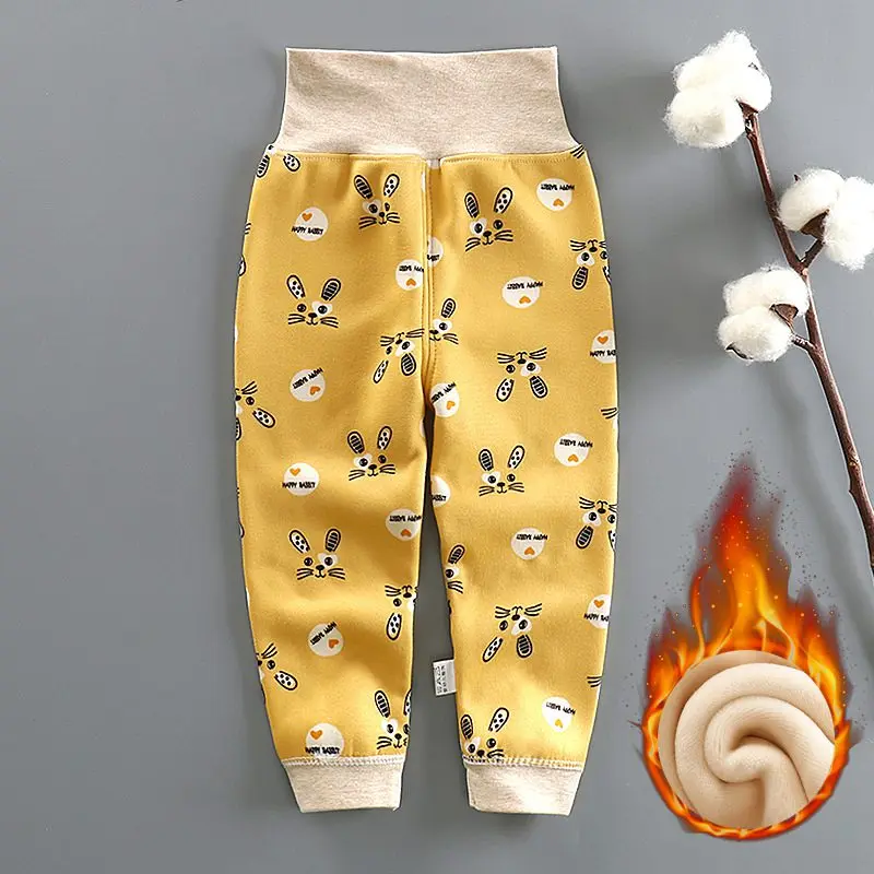 Новинка года; Детские повседневные штаны с высокой талией и рисунком для мальчиков и девочек Теплые пижамные брюки для новорожденных; сезон осень-зима - Цвет: Yellow