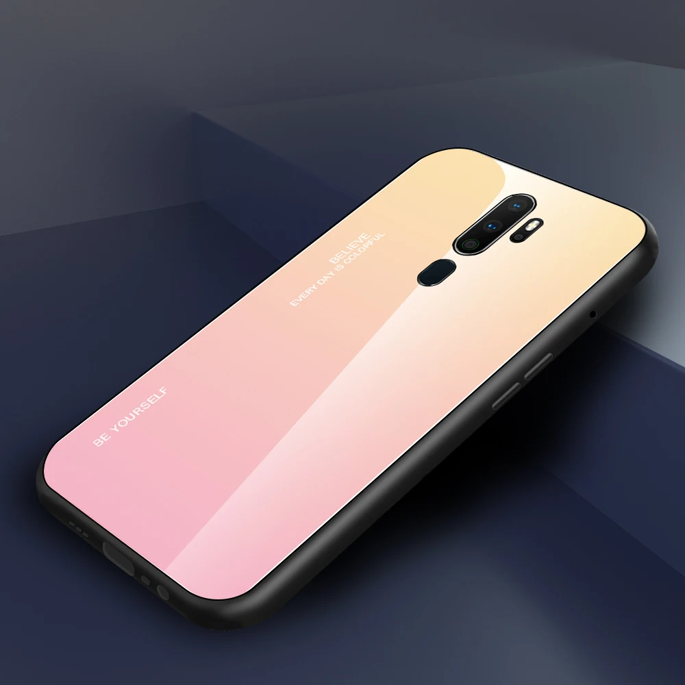 Для OPPO A9 A5 чехол для телефона градиентный чехол из закаленного стекла силиконовая рамка жесткая Глянцевая стеклянная задняя крышка противоударный